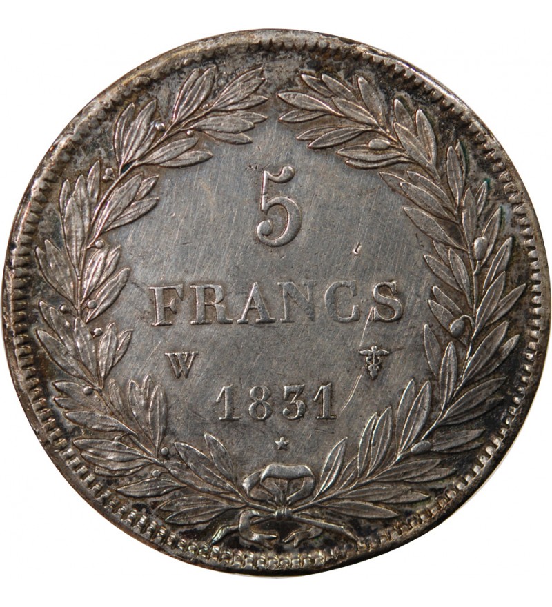 LOUIS PHILIPPE - 5 FRANCS ARGENT 1831 W LILLE "Type Tiolier, Tr creux"