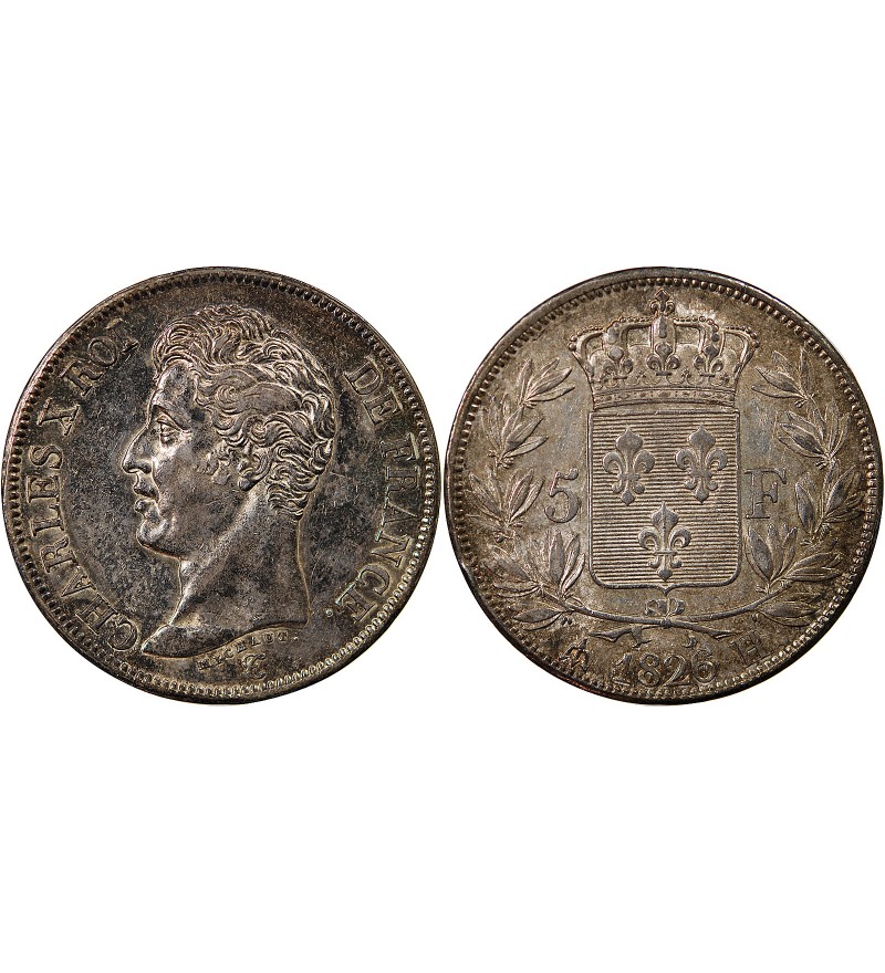 CHARLES X - 5 FRANCS ARGENT 1826 H LA ROCHELLE