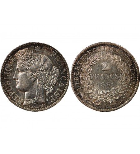 CERES ﻿- 2 FRANCS ARGENT 1881 A PARIS