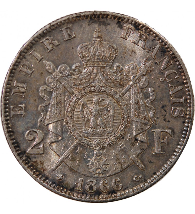 NAPOLEON III - 2 FRANCS ARGENT 1866 BB STRASBOURG