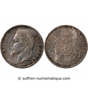 NAPOLEON III - 2 FRANCS ARGENT 1866 BB STRASBOURG