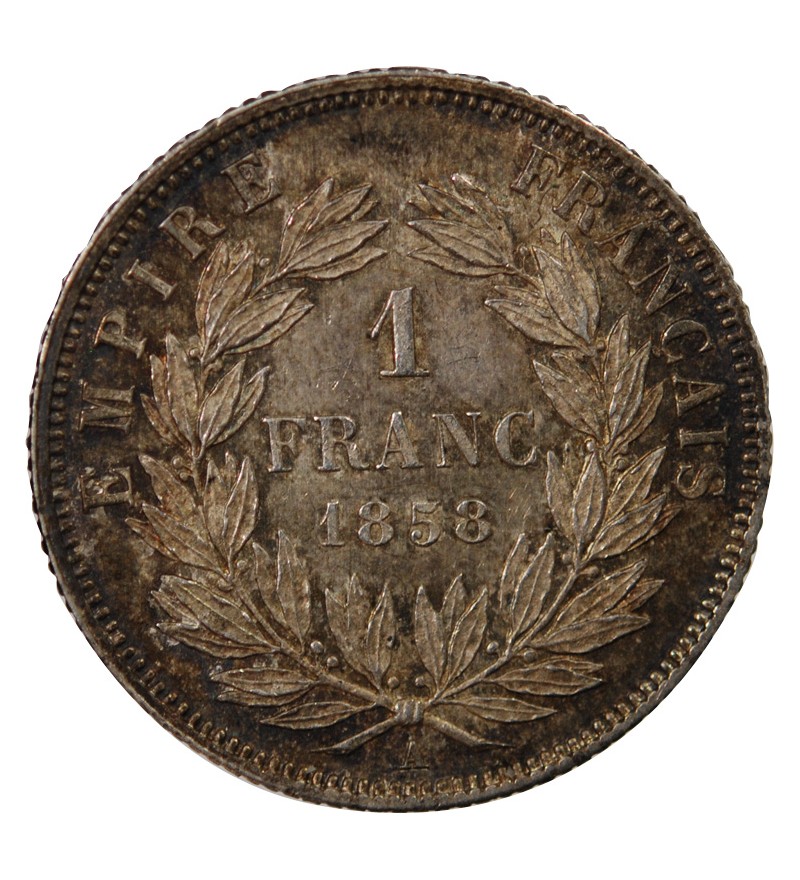 NAPOLEON III, TÊTE NUE - 1 FRANC ARGENT 1858 A PARIS