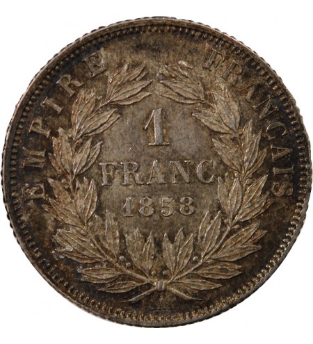 NAPOLEON III, TÊTE NUE - 1 FRANC ARGENT 1858 A PARIS