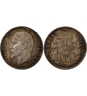 NAPOLEON III, TÊTE NUE - 1 FRANC ARGENT 1858 A PARIS 2