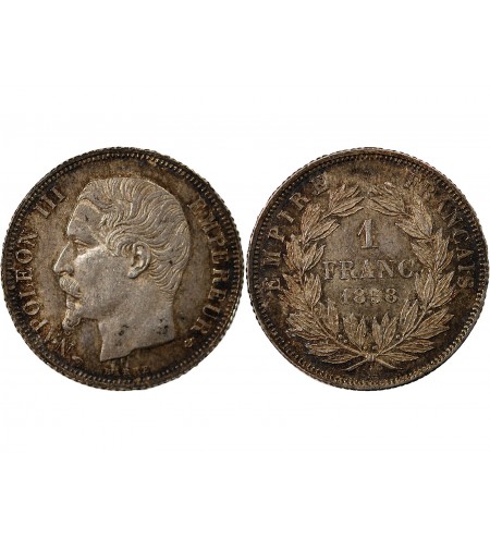 NAPOLEON III, TÊTE NUE - 1 FRANC ARGENT 1858 A PARIS