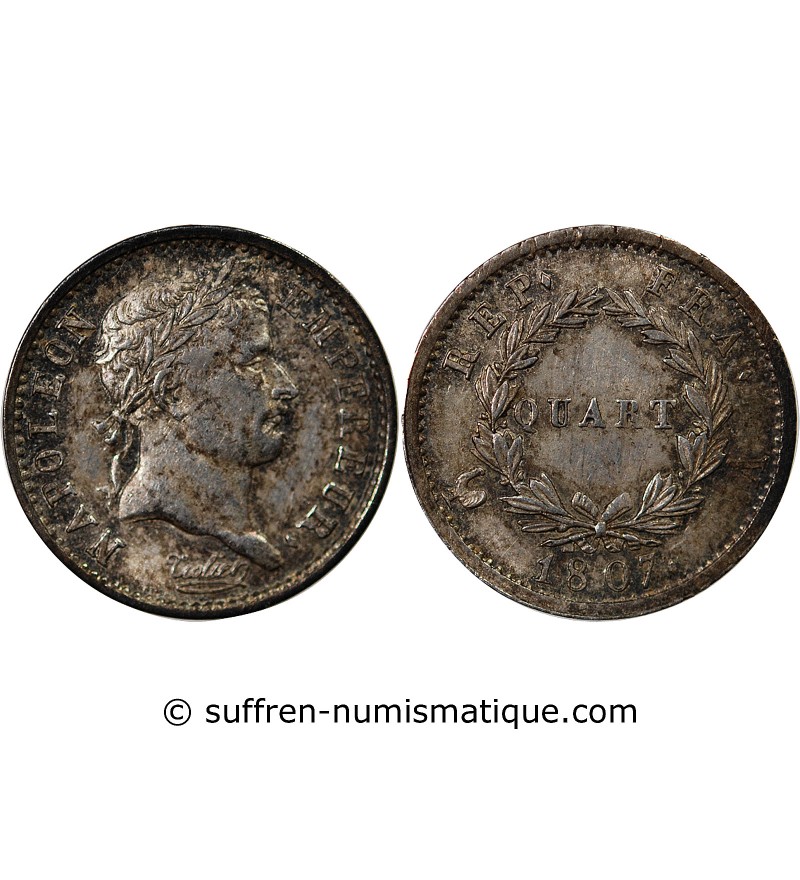NAPOLEON Ier - 1/4 FRANC ARGENT 1807 A PARIS
