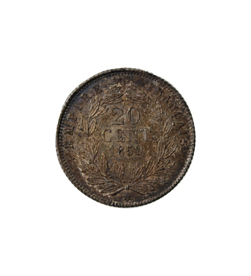 NAPOLEON III, TÊTE NUE - 20 CENTIMES ARGENT 1859 A PARIS