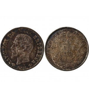 NAPOLEON III, TÊTE NUE - 20 CENTIMES ARGENT 1859 A PARIS 2
