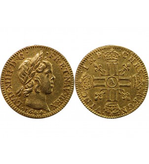 LOUIS XIV - 1/2 LOUIS D'OR A LA MECHE COURTE 1649 D LYON R4 2