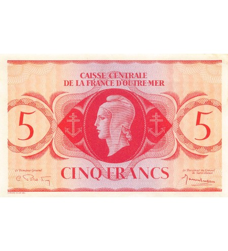AFRIQUE ÉQUATORIALE FRANCAISE, MARIANNE - 5 FRANCS 1944 SANS SERIE - SUP+