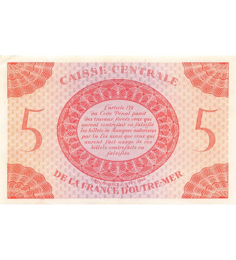 AFRIQUE ÉQUATORIALE FRANCAISE, MARIANNE - 5 FRANCS 1944 SANS SERIE - SUP+