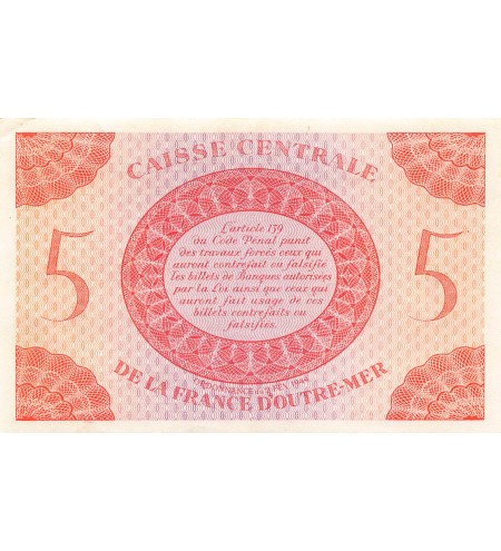 AFRIQUE ÉQUATORIALE FRANCAISE, MARIANNE - 5 FRANCS 1944 SANS SERIE - SUP+