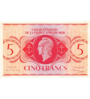 AFRIQUE ÉQUATORIALE FRANCAISE, MARIANNE - 5 FRANCS 1944 SANS SERIE - SUP+ 2