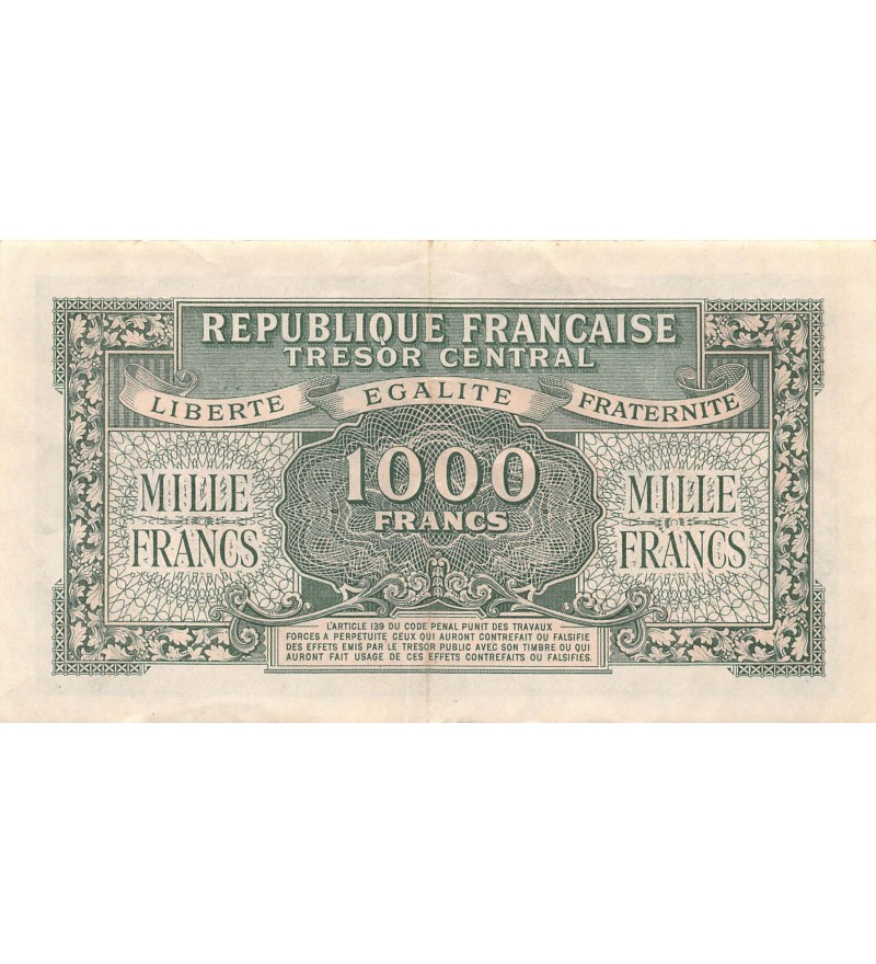 TRÉSOR CENTRAL, MARIANNE - 1000 FRANCS 1945 SÉRIE A - TTB