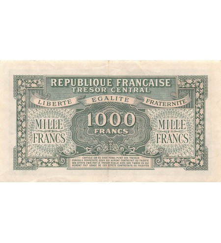 TRÉSOR CENTRAL, MARIANNE - 1000 FRANCS 1945 SÉRIE A - TTB