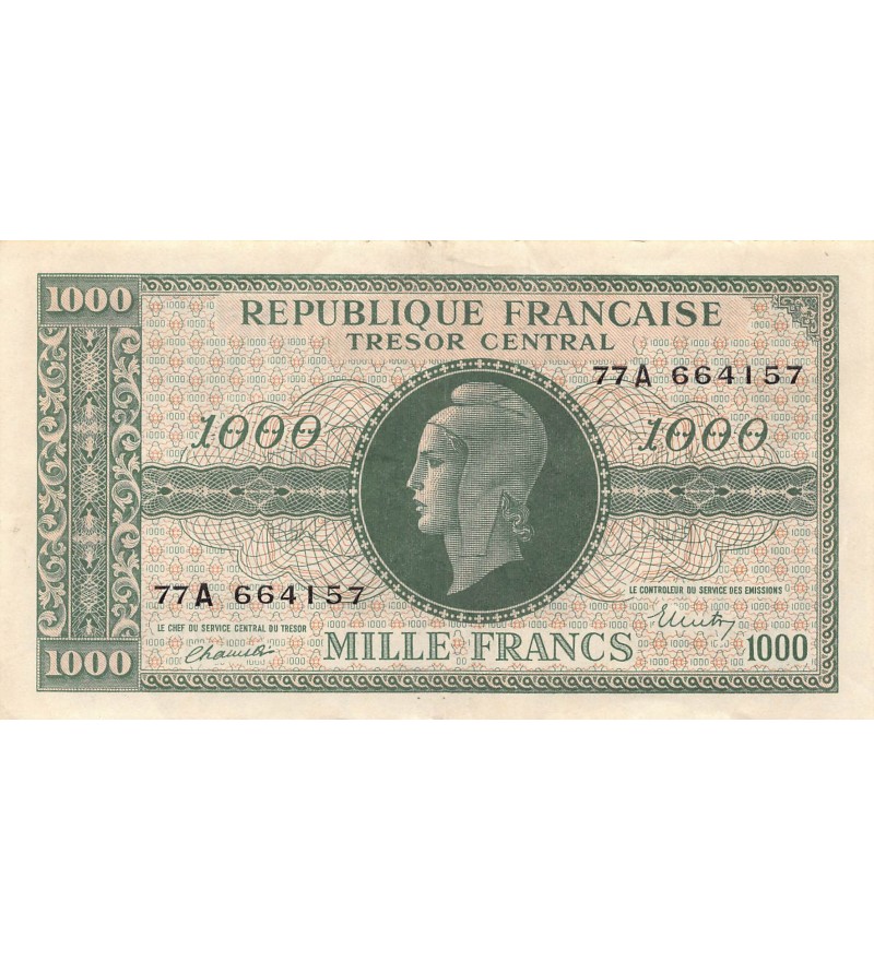 TRÉSOR CENTRAL, MARIANNE - 1000 FRANCS 1945 SÉRIE A - TTB