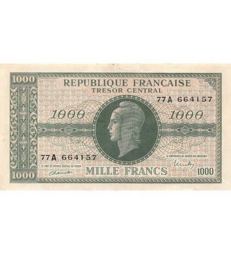 TRÉSOR CENTRAL, MARIANNE - 1000 FRANCS 1945 SÉRIE A - TTB
