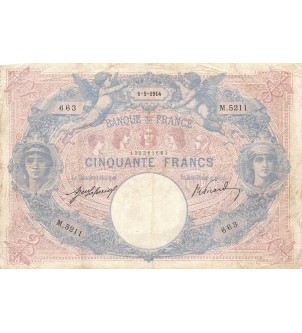 FRANCE, BLEU ET ROSE - 50 FRANCS 01/05/1914 - SÉRIE M.2511 - TB+ 2