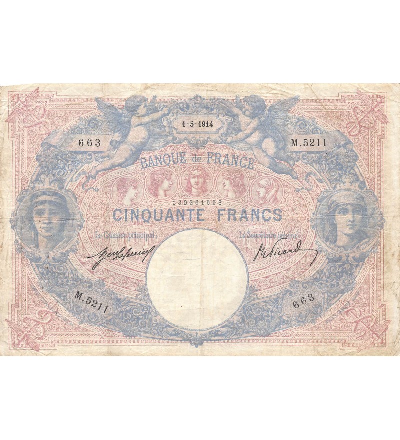 FRANCE, BLEU ET ROSE - 50 FRANCS 01/05/1914 - SÉRIE M.2511 - TB+