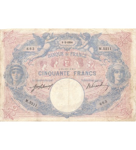 FRANCE, BLEU ET ROSE - 50 FRANCS 01/05/1914 - SÉRIE M.2511 - TB+