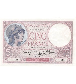 FRANCE, VIOLET - 5 FRANCS 02/11/1939 - TTB+