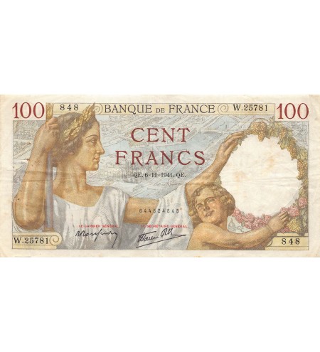 FRANCE, SULLY - 100 FRANCS 06/11/1941 - PTTB