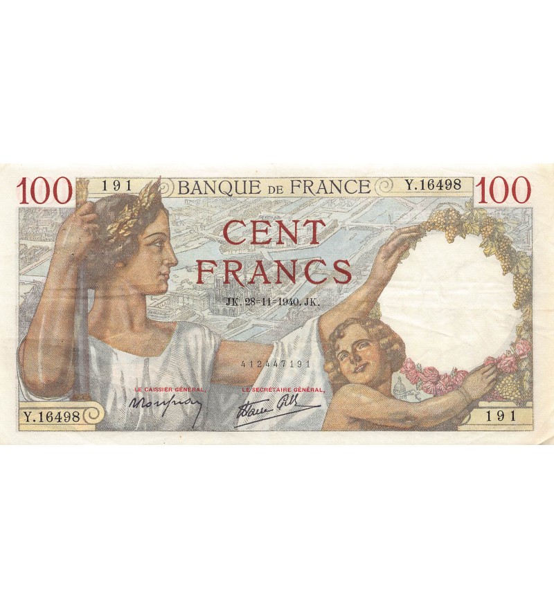 FRANCE, SULLY - 100 FRANCS 28/11/1940 - TTB