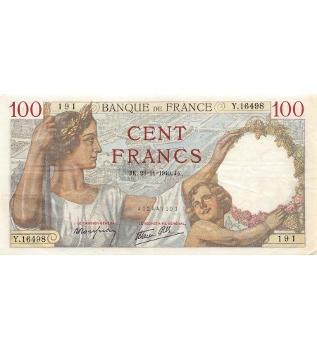 FRANCE, SULLY - 100 FRANCS 28/11/1940 - TTB