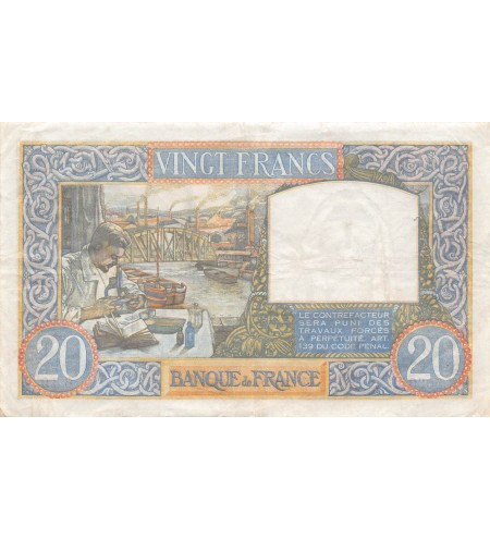 FRANCE, TRAVAIL ET SCIENCE - 20 FRANCS 17/07/1941 - TTB