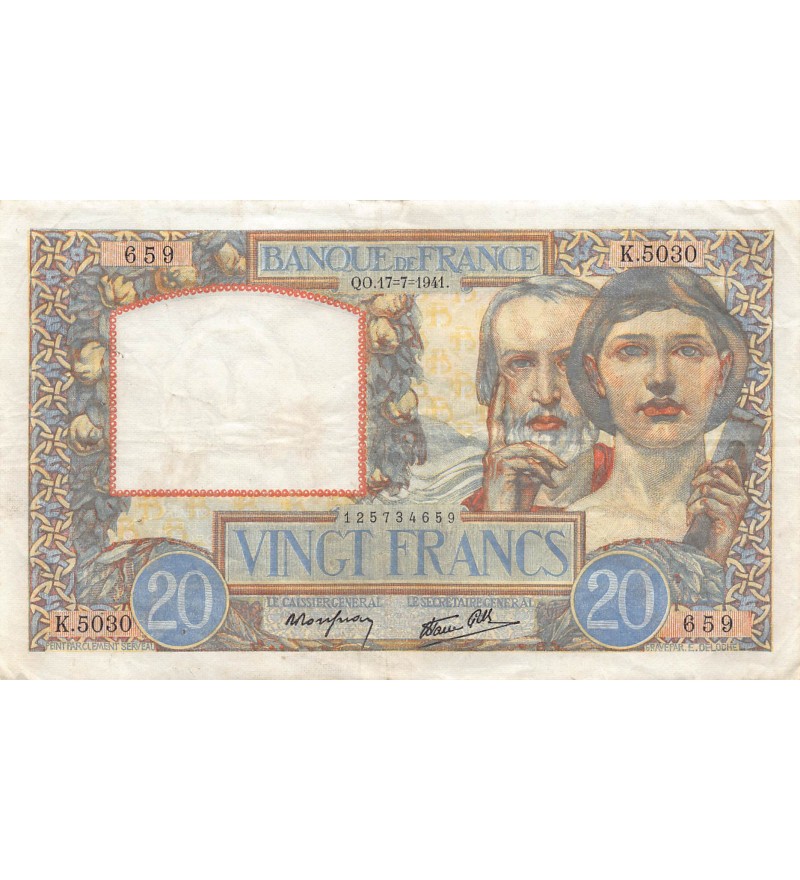 FRANCE, TRAVAIL ET SCIENCE - 20 FRANCS 17/07/1941 - TTB