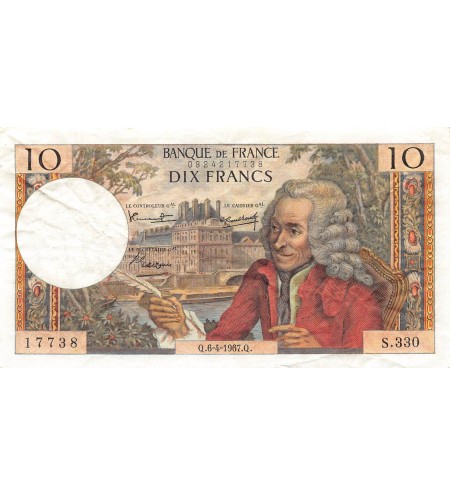 FRANCE, VOLTAIRE - 10 FRANCS 06/04/1967 - SÉRIE S.330 - TB+