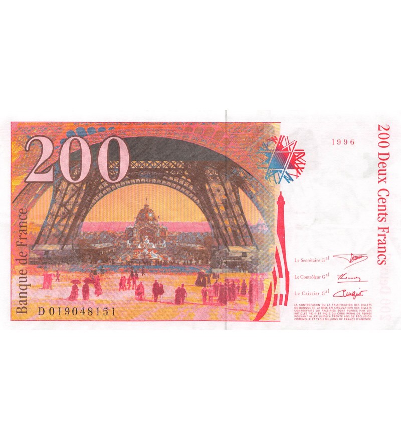 FRANCE, GUSTAVE EIFFEL - 200 FRANCS 1996 - Série D.019048151 - TTB