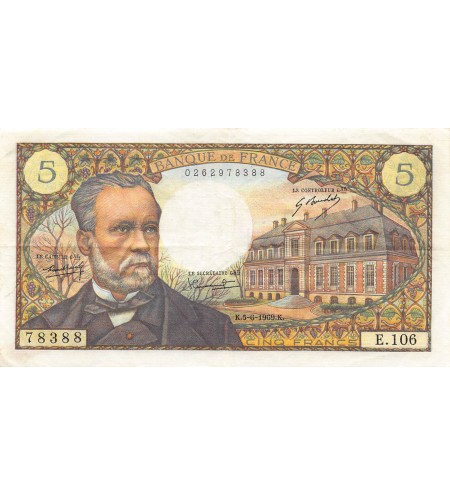 FRANCE, LOUIS PASTEUR - 5 FRANCS 05/06/1969 - SÉRIE E.106 - TTB