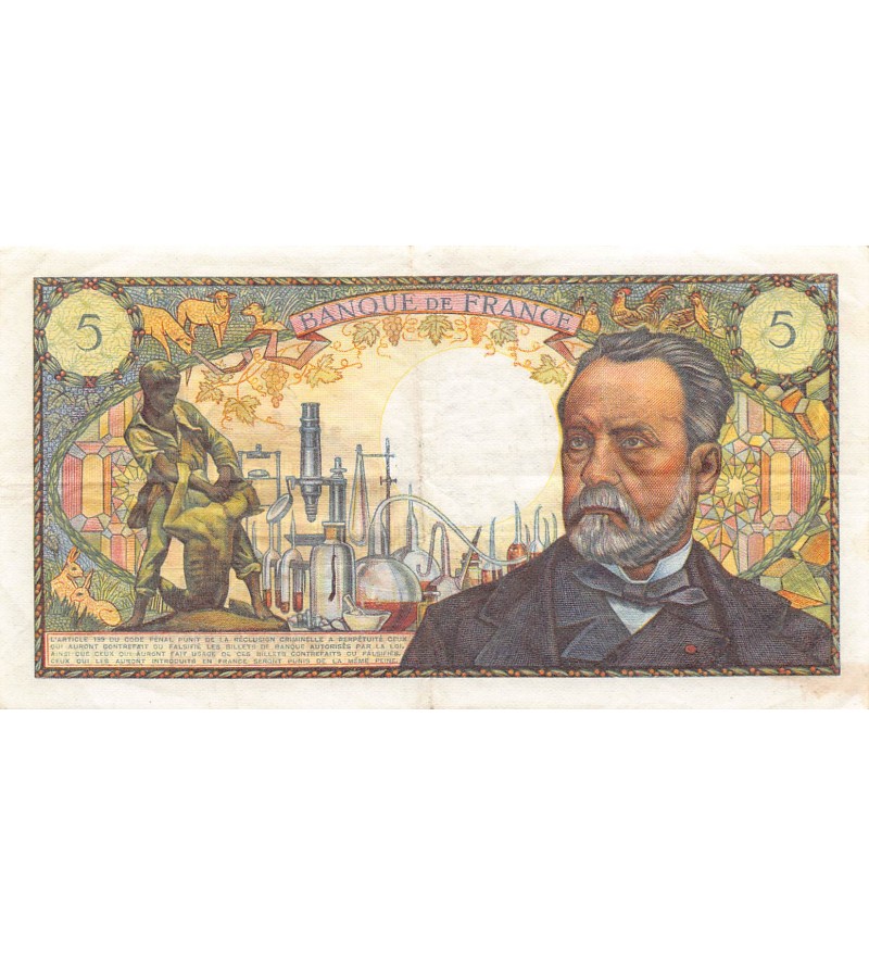 FRANCE, LOUIS PASTEUR - 5 FRANCS 05/06/1969 - SÉRIE E.106 - TTB