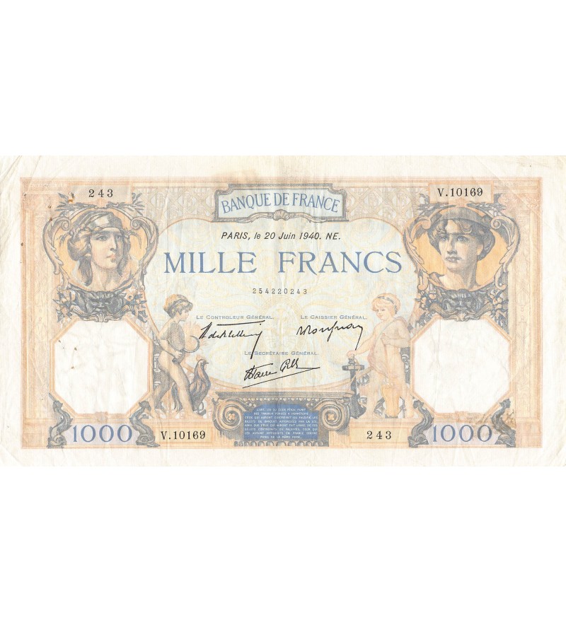 FRANCE, CÉRÈS ET MERCURE - 1000 FRANCS 20/06/1940 - PTTB