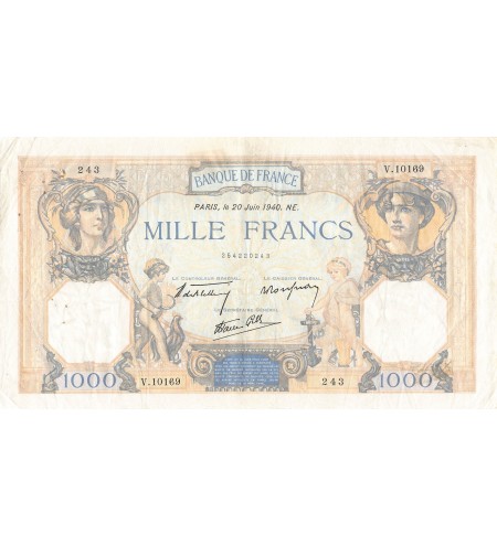 FRANCE, CÉRÈS ET MERCURE - 1000 FRANCS 20/06/1940 - PTTB