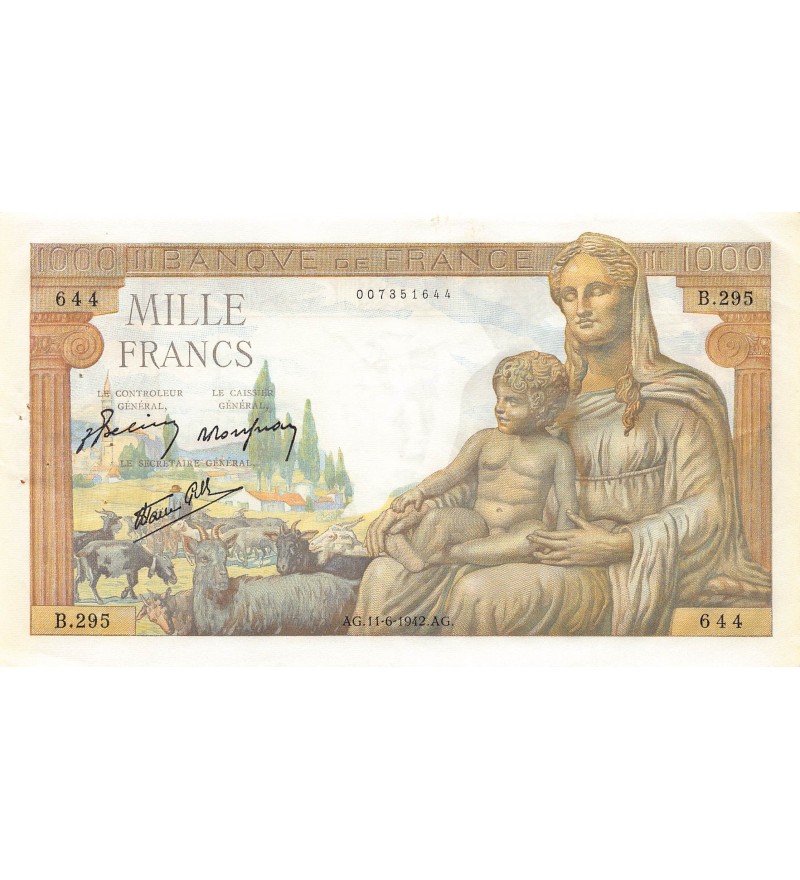 FRANCE, DEMETER - 1000 FRANCS 11/06/1942 - TTB+
