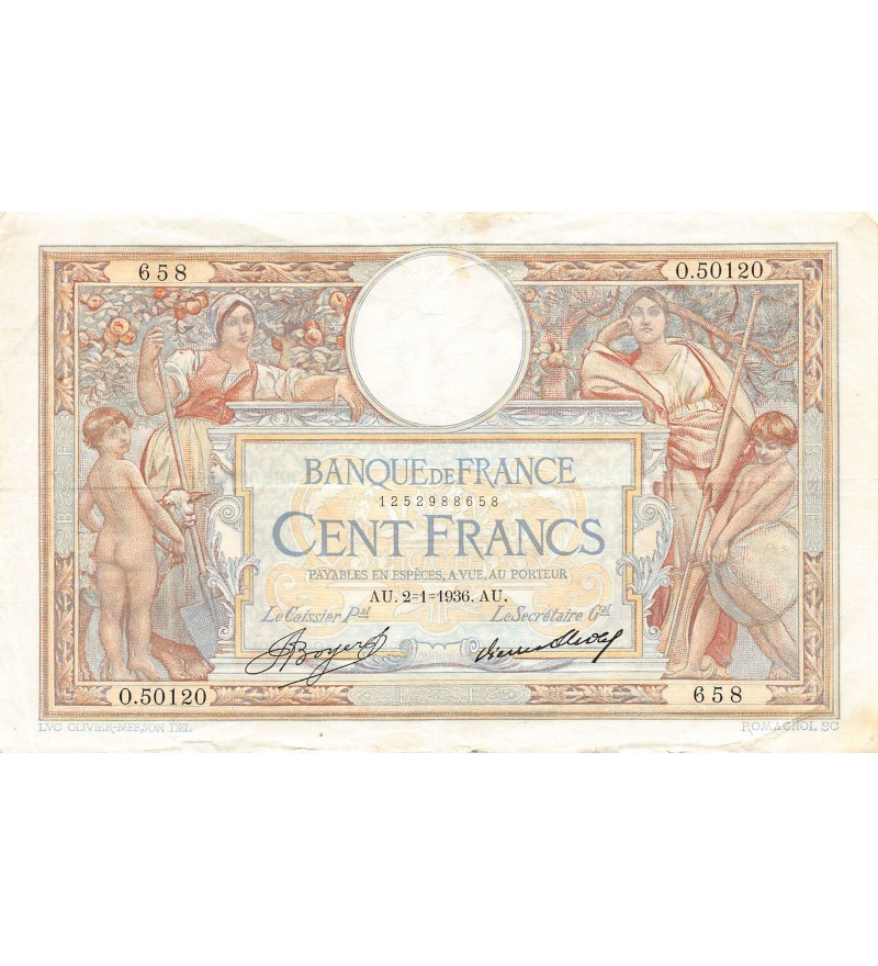 FRANCE, LUC-OLIVIER MERSON - 100 FRANCS 02/01/1936 - TTB