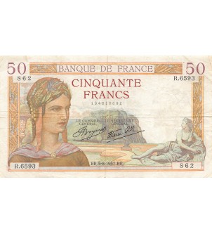 FRANCE, CÉRÈS - 50 FRANCS 05/08/1937 - SERIE R.6593 - PTTB