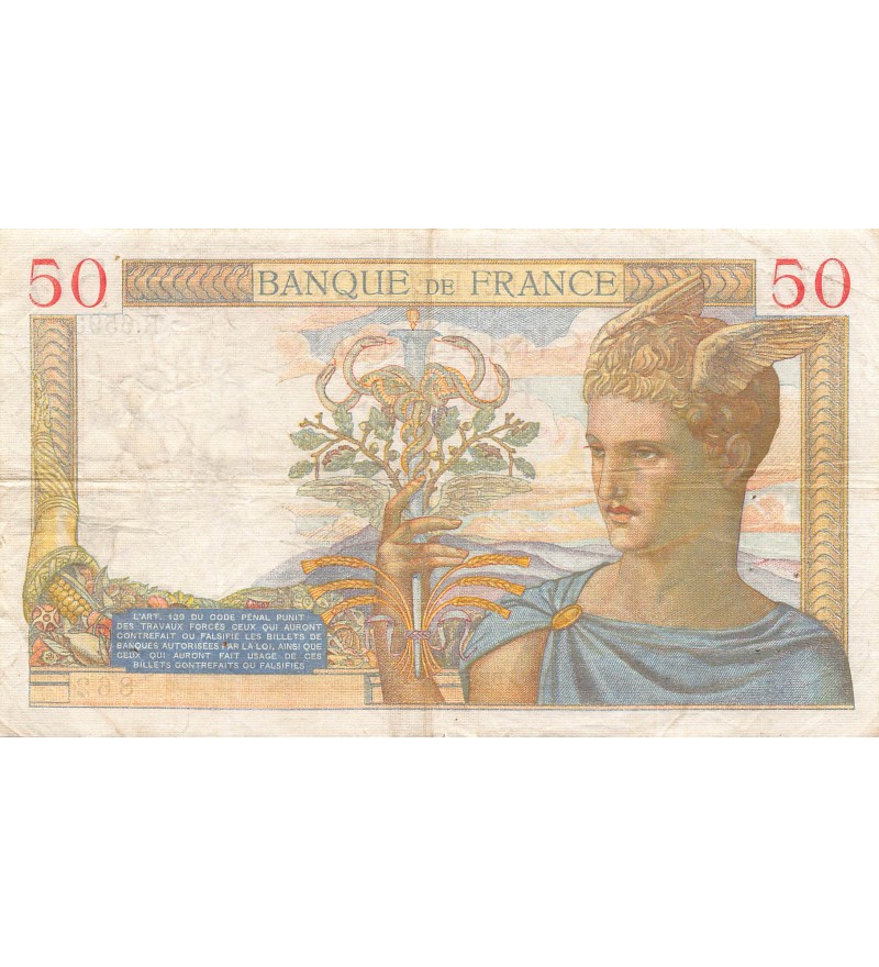 FRANCE, CÉRÈS - 50 FRANCS 05/08/1937 - SERIE R.6593 - PTTB