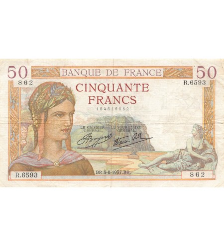 FRANCE, CÉRÈS - 50 FRANCS 05/08/1937 - SERIE R.6593 - PTTB