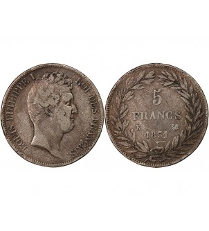 LOUIS PHILIPPE﻿ - 5 FRANCS 1831 K BORDEAUX "Type Tiolier, Tr Creux" 2