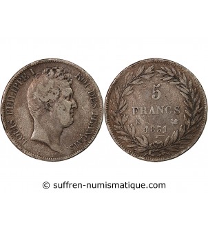 LOUIS PHILIPPE﻿ - 5 FRANCS 1831 K BORDEAUX "Type Tiolier, Tr Creux"