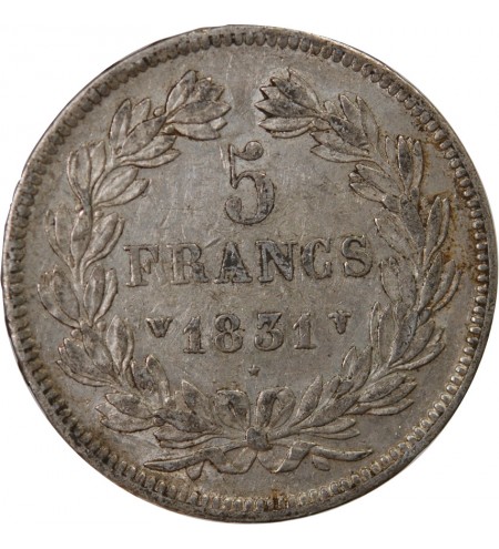 LOUIS PHILIPPE - 5 FRANCS 1831 W LILLE "Tranche en Relief"