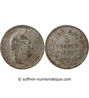 LOUIS PHILIPPE - 5 FRANCS 1831 W LILLE "Tranche en Relief"