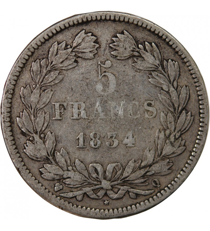 LOUIS PHILIPPE﻿ - 5 FRANCS ARGENT 1834 Q PERPIGNAN
