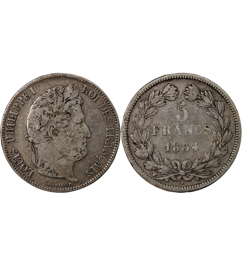 LOUIS PHILIPPE﻿ - 5 FRANCS ARGENT 1834 Q PERPIGNAN