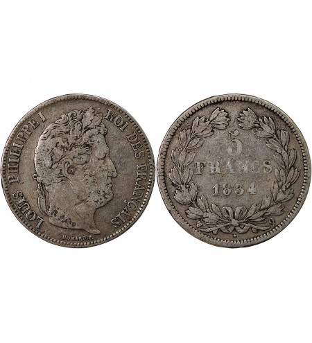 LOUIS PHILIPPE﻿ - 5 FRANCS ARGENT 1834 Q PERPIGNAN