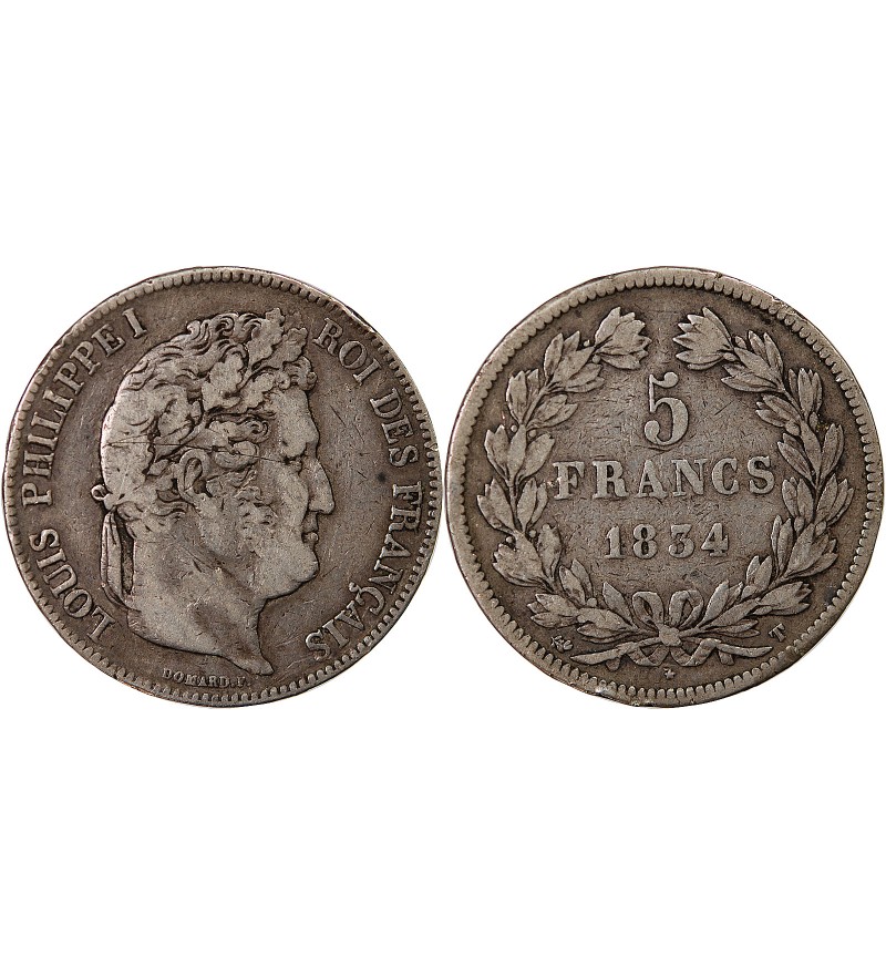 LOUIS PHILIPPE﻿ - 5 FRANCS ARGENT 1834 T NANTES