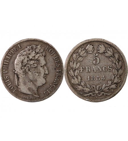 LOUIS PHILIPPE﻿ - 5 FRANCS ARGENT 1834 T NANTES